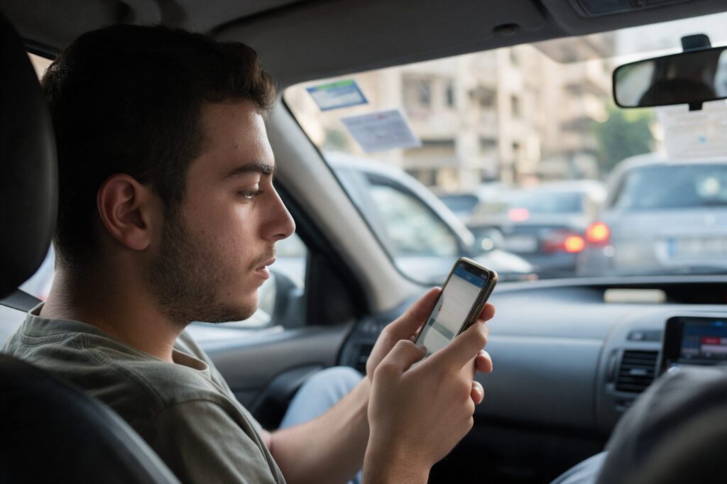 Customer in Beirut traffic waiting for a slow business website to load on his phone