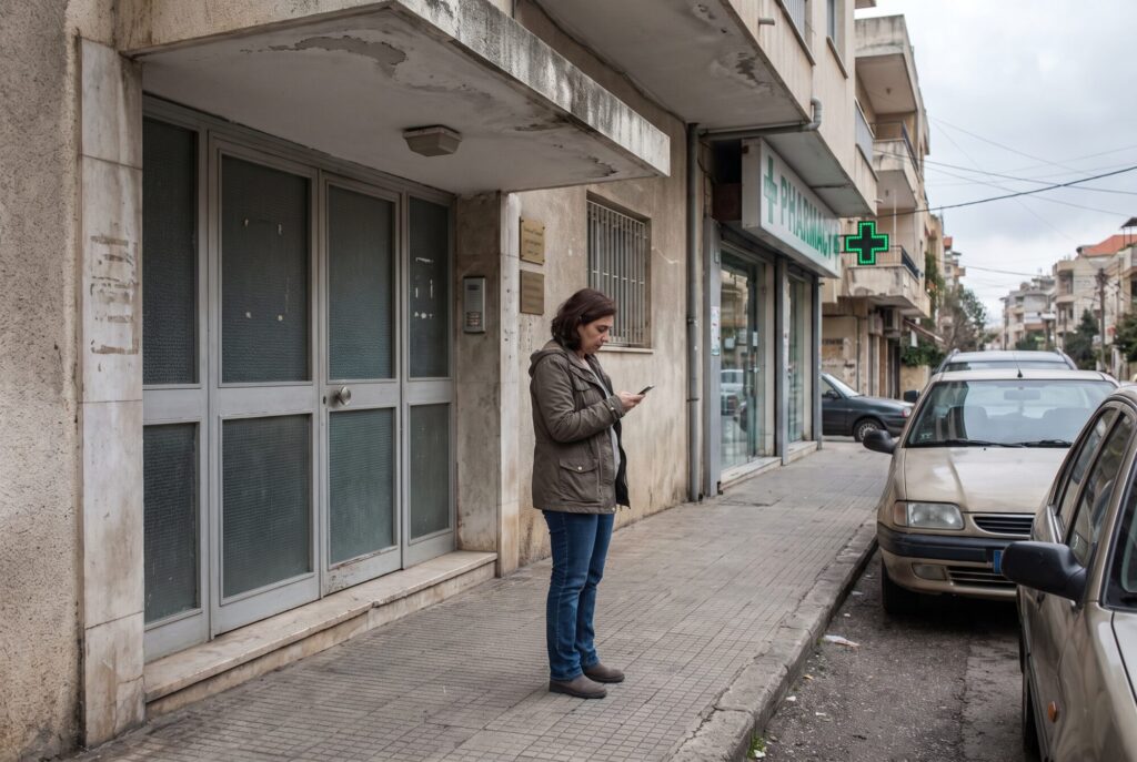Patient outside a residential building in Jounieh looking for the clinic entrance